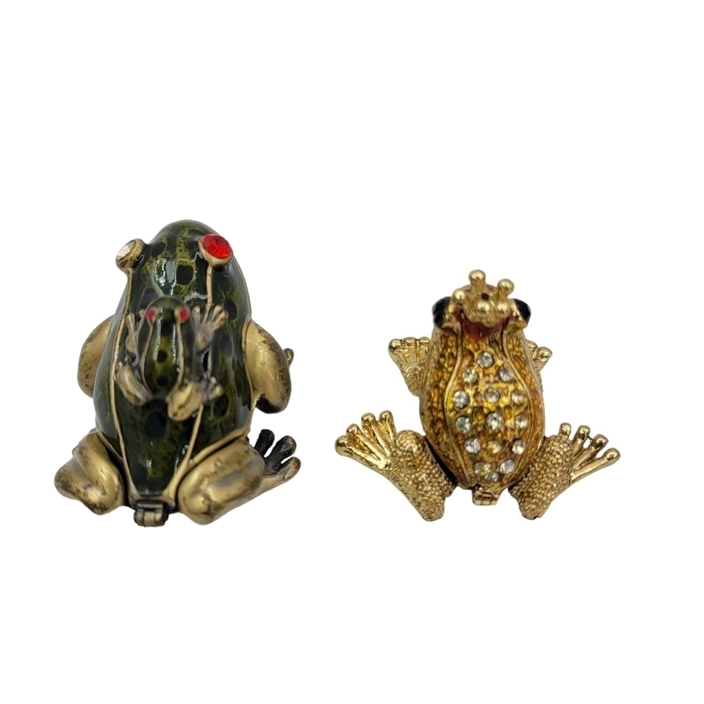 2 frog trinket boxes enameled gold tone - Picture 2 of 8